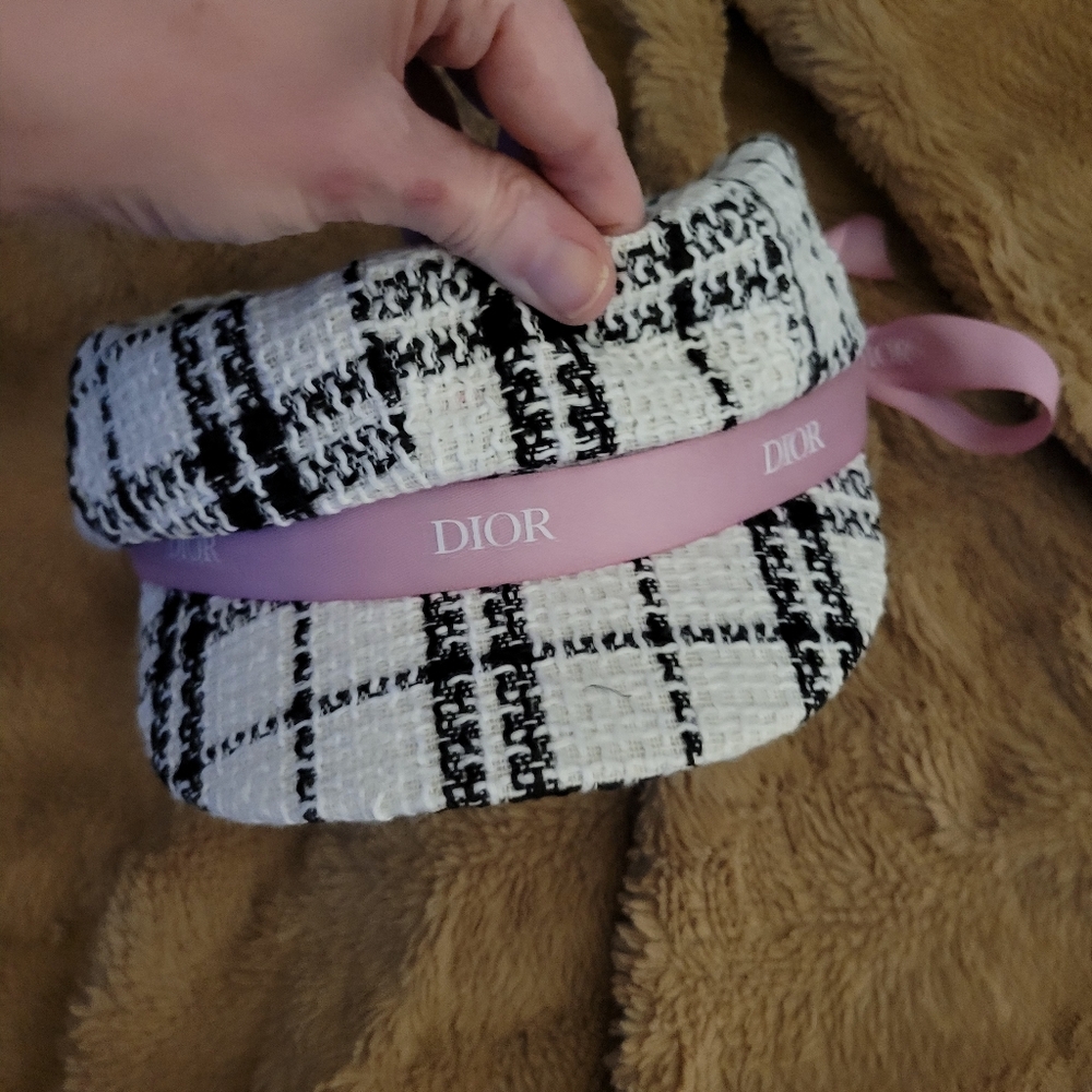 Black & White Tweed Hat with Authentic Dior Ribbon